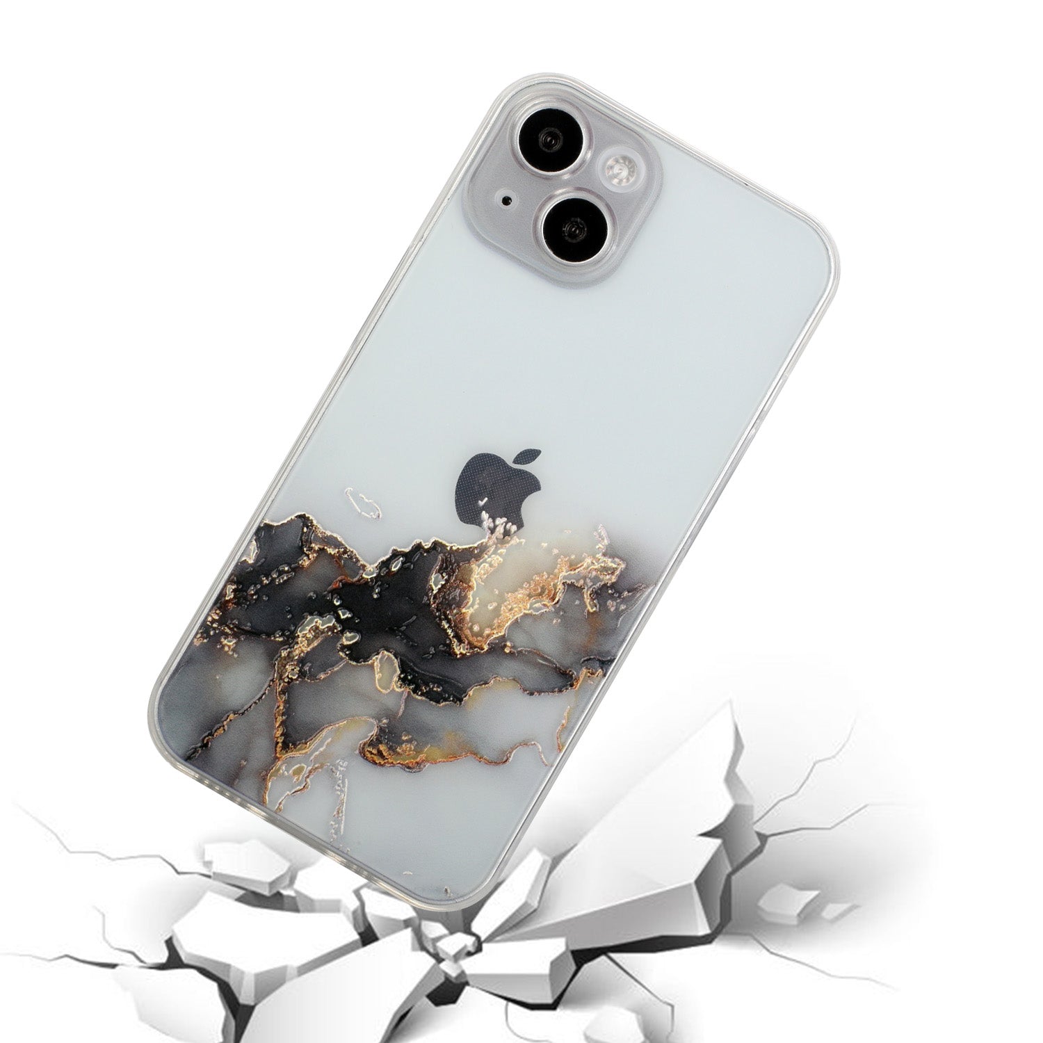 Uniqkart for iPhone 15 Shockproof TPU Case Embossing Marble Pattern Phone Shell Anti-Scratch Phone Cover - Black