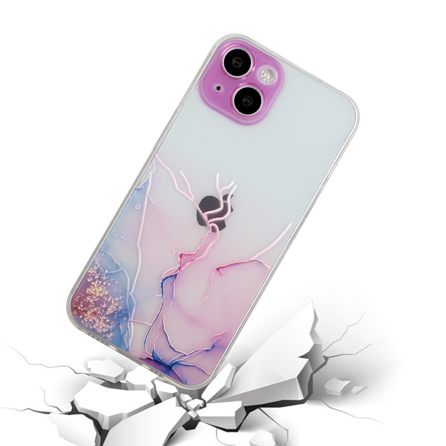 Uniqkart for iPhone 15 Shockproof TPU Case Embossing Marble Pattern Phone Shell Anti-Scratch Phone Cover - Pink