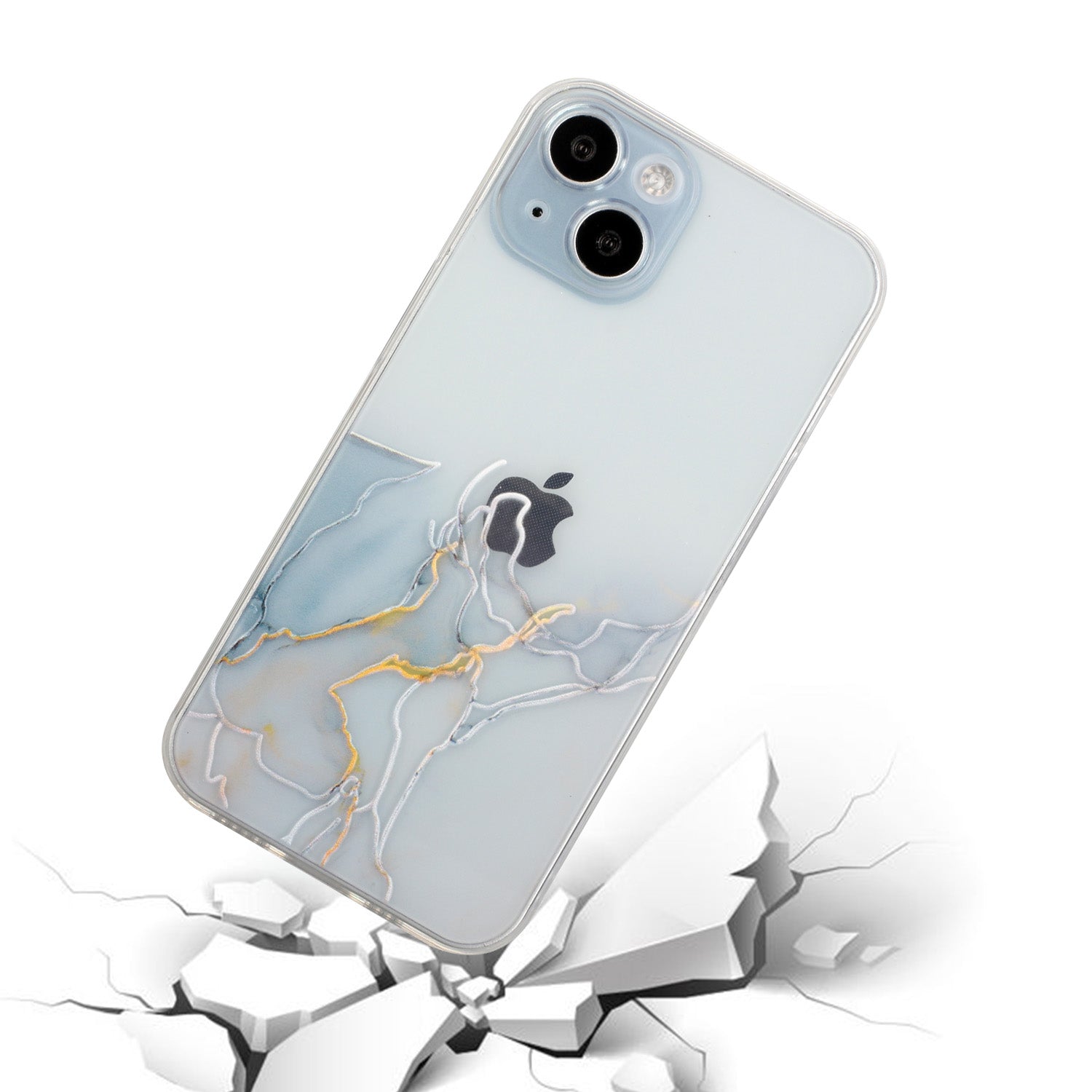 Uniqkart for iPhone 15 Shockproof TPU Case Embossing Marble Pattern Phone Shell Anti-Scratch Phone Cover - Grey