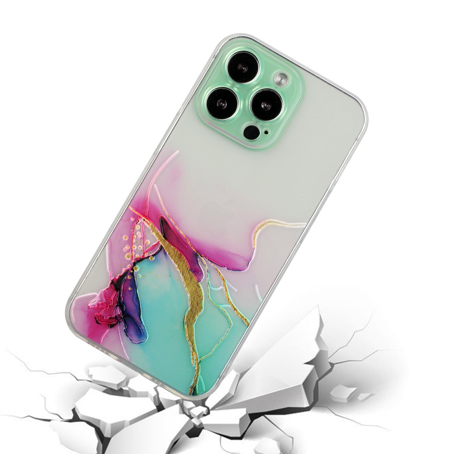 Soft TPU Phone Case for iPhone 15 Pro , Embossing Marble Pattern Protective Phone Cover - Green