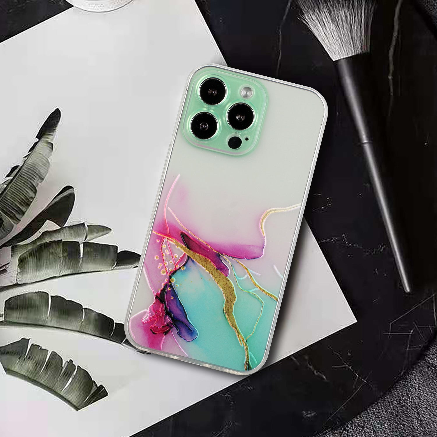 Soft TPU Phone Case for iPhone 15 Pro , Embossing Marble Pattern Protective Phone Cover - Green