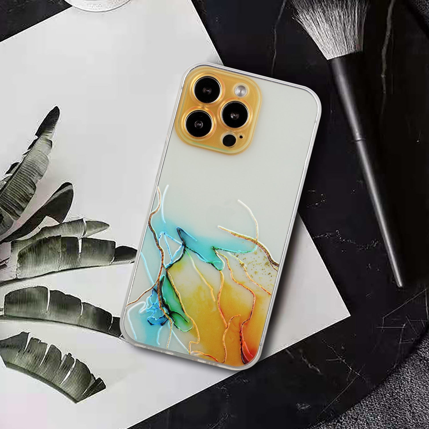 Soft TPU Phone Case for iPhone 15 Pro , Embossing Marble Pattern Protective Phone Cover - Yellow