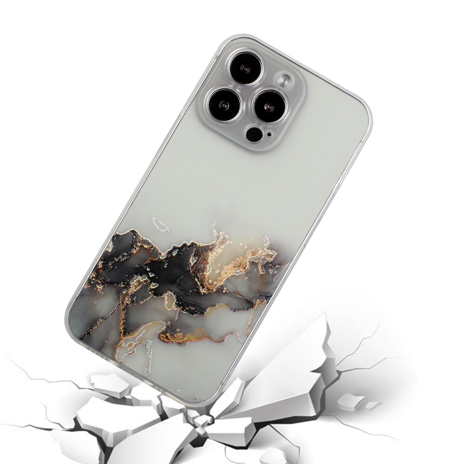 Soft TPU Phone Case for iPhone 15 Pro , Embossing Marble Pattern Protective Phone Cover - Black