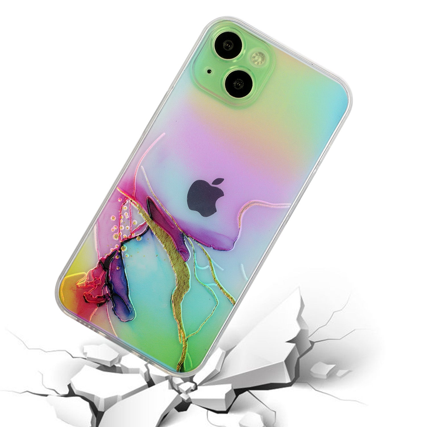 Marble Pattern Embossing TPU Case for iPhone 15 Colorful Laser Shockproof Phone Cover - Green