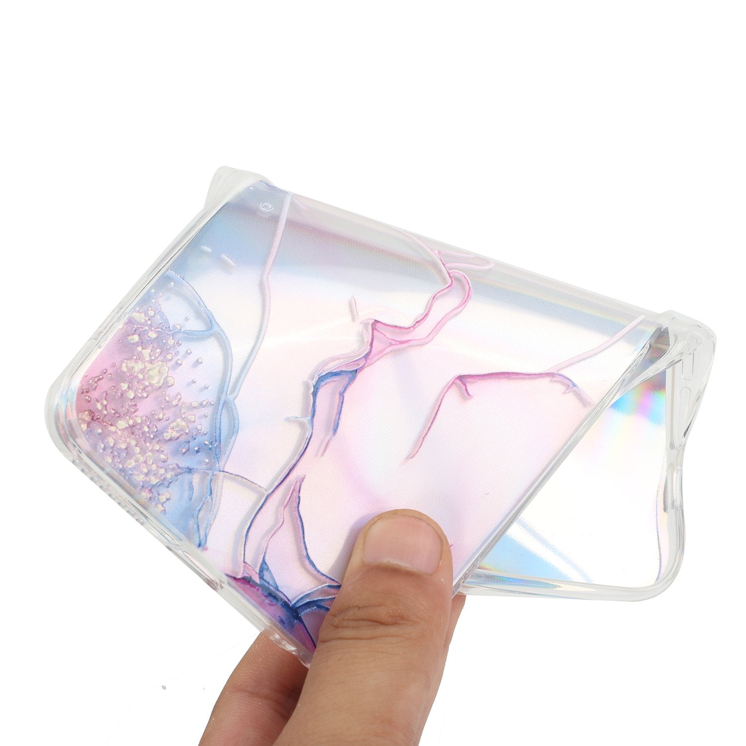 Marble Pattern Embossing TPU Case for iPhone 15 Colorful Laser Shockproof Phone Cover - Pink