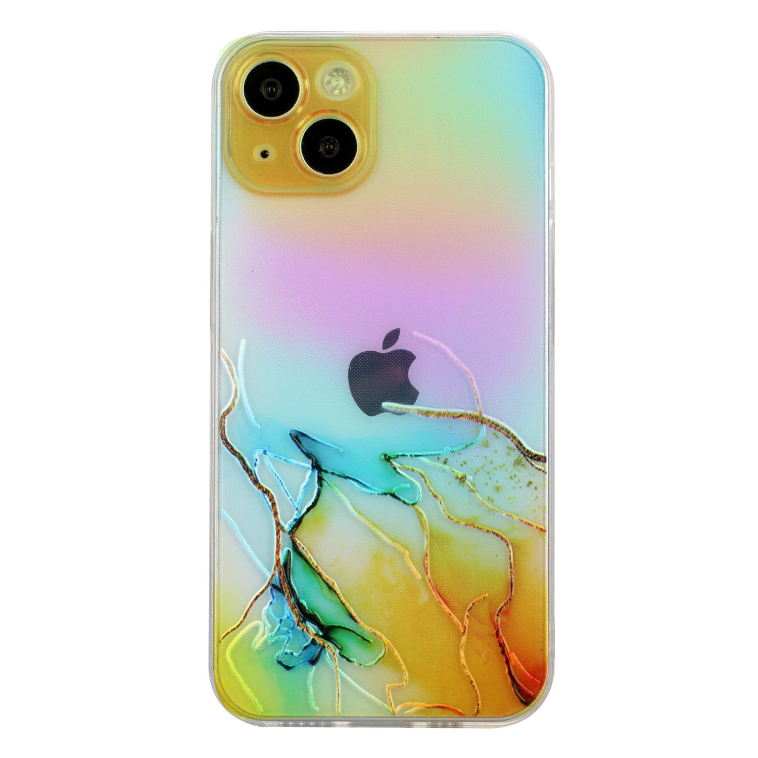 Marble Pattern Embossing TPU Case for iPhone 15 Colorful Laser Shockproof Phone Cover - Yellow