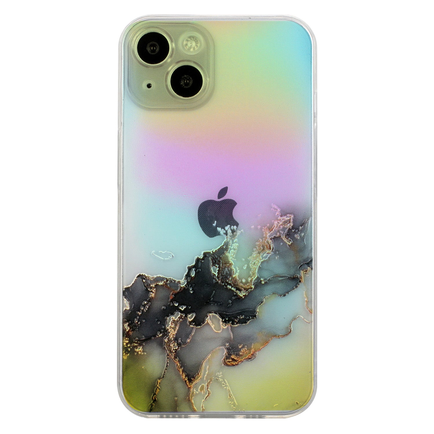 Marble Pattern Embossing TPU Case for iPhone 15 Colorful Laser Shockproof Phone Cover - Black