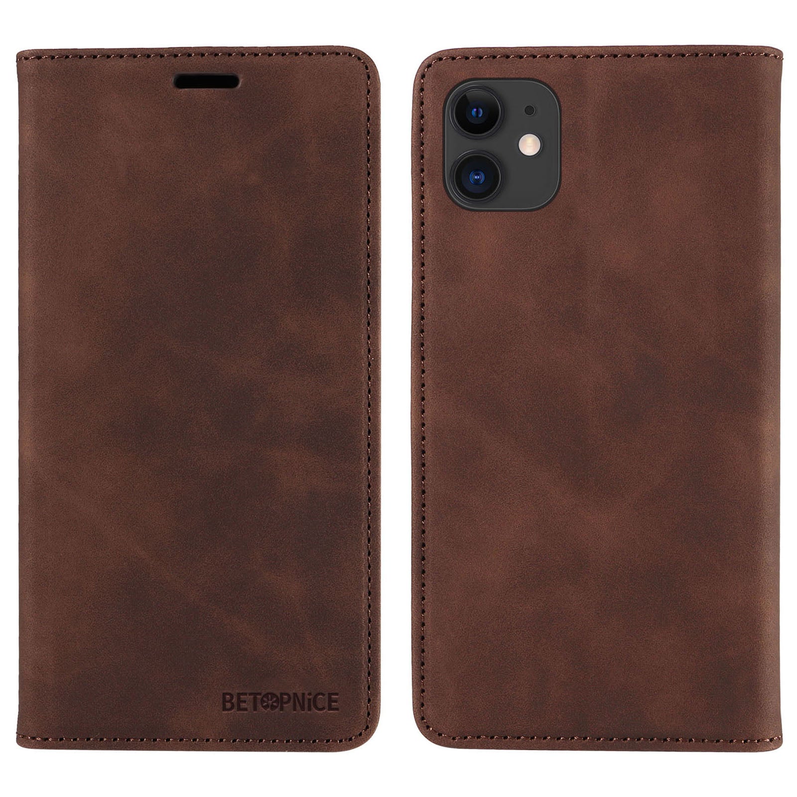 Uniqkart 003 For iPhone 12 / 12 Pro 6.1 inch Cell Phone Cover Wallet Leather Stand RFID Blocking Case - Brown
