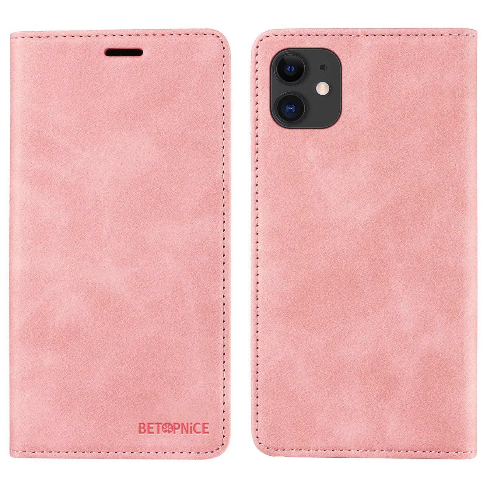 Uniqkart 003 For iPhone 12 / 12 Pro 6.1 inch Cell Phone Cover Wallet Leather Stand RFID Blocking Case - Pink