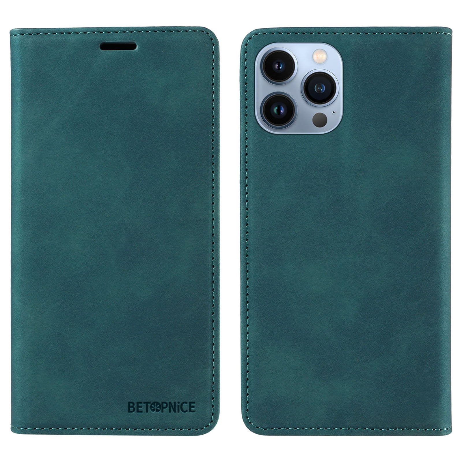 Uniqkart 003 For iPhone 12 Pro Max 6.7 inch Anti-scratch Phone Cover Wallet Leather Stand RFID Blocking Case - Green