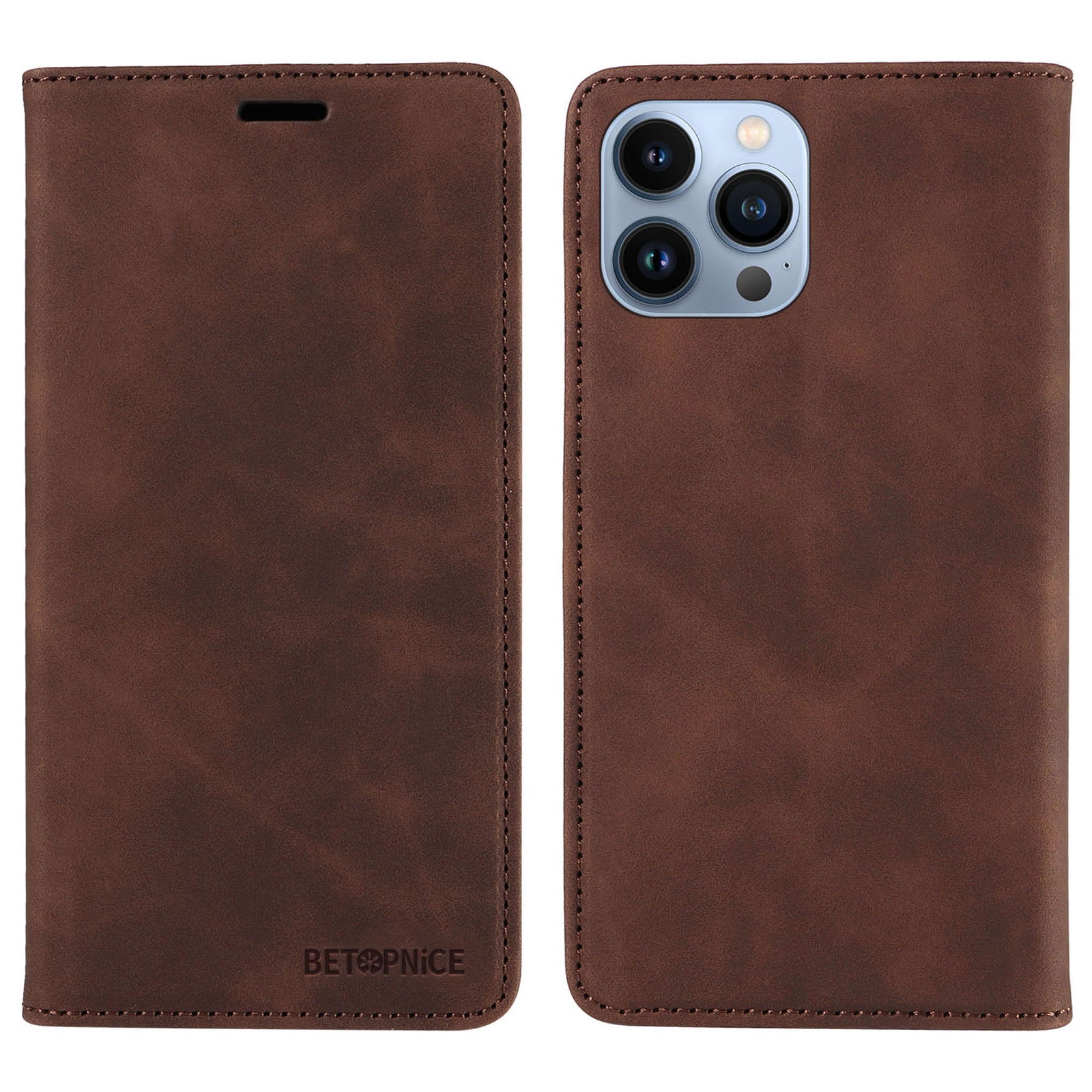 Uniqkart 003 For iPhone 12 Pro Max 6.7 inch Anti-scratch Phone Cover Wallet Leather Stand RFID Blocking Case - Brown