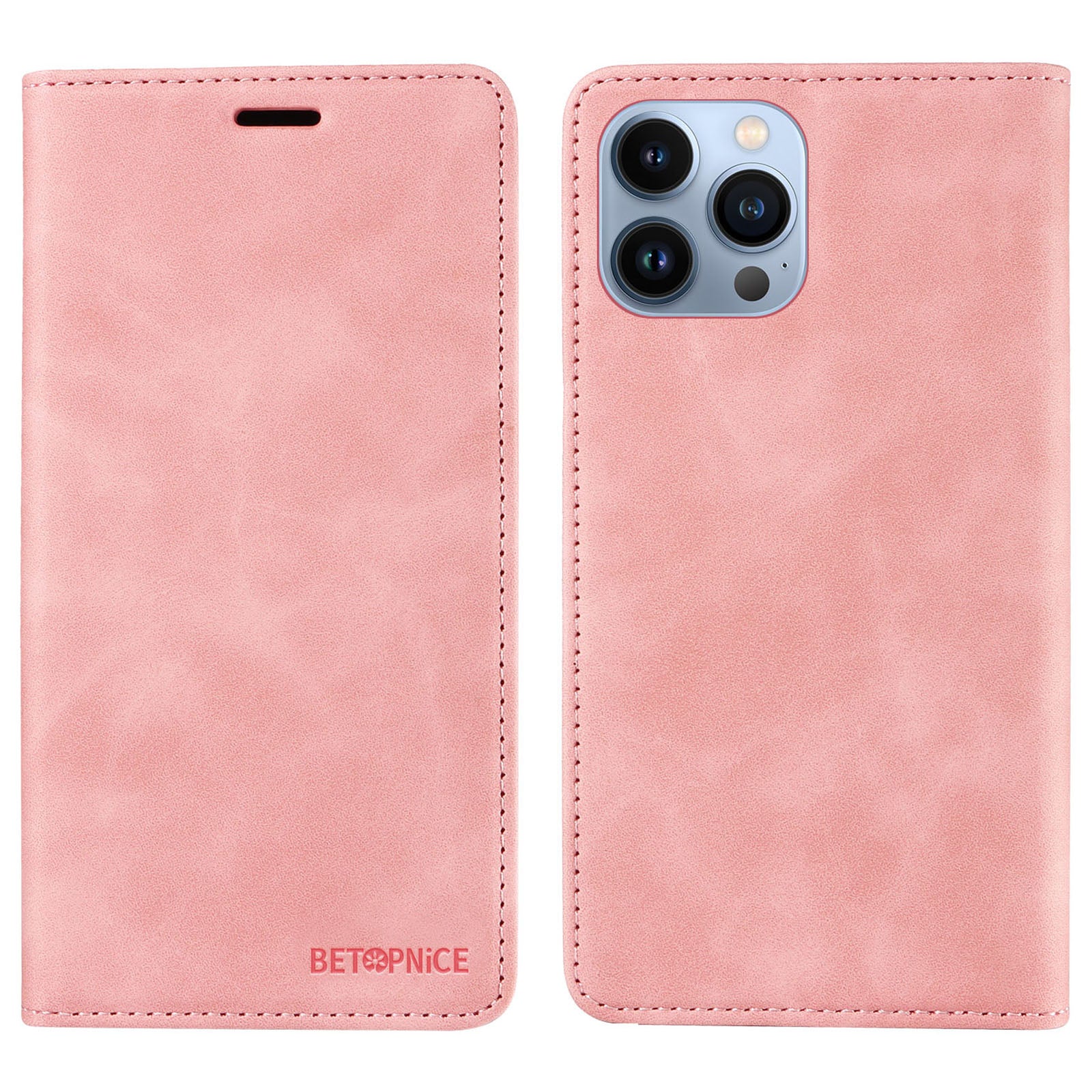 Uniqkart 003 For iPhone 12 Pro Max 6.7 inch Anti-scratch Phone Cover Wallet Leather Stand RFID Blocking Case - Pink