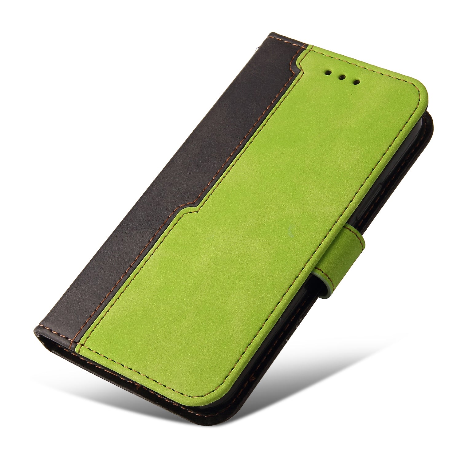 Stand Wallet Shell for iPhone 15 Ultra Business Style Phone Case Dual-color Splicing PU Leather Cover - Green