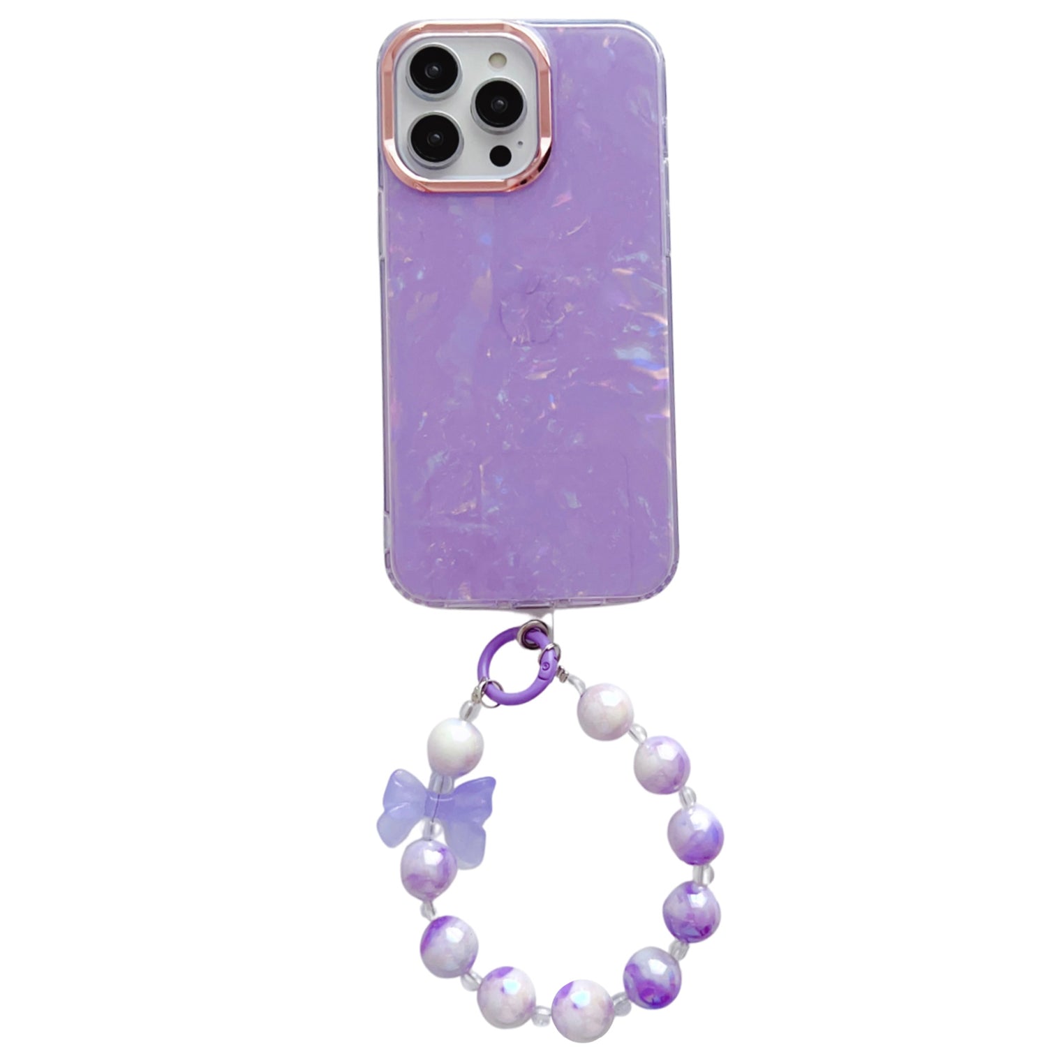 for iPhone 12 / 12 Pro 6.1 inch Shell Pattern Case TPU+PC IMD Phone Cover with Pearl Hand Chain - Light Purple