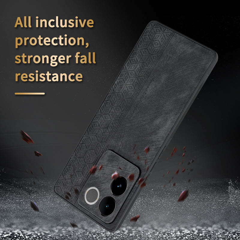 Uniqkart For vivo S17e 5G Imprinted PU Leather+TPU Case Anti-drop Phone Cover - Black