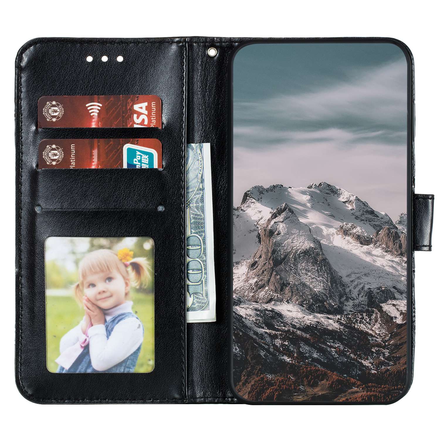 Uniqkart for Honor 80 5G Flip Phone Cover Imprinting Mandala Flower Anti-scratch PU Leather+TPU Stand Magnetic Case - Black