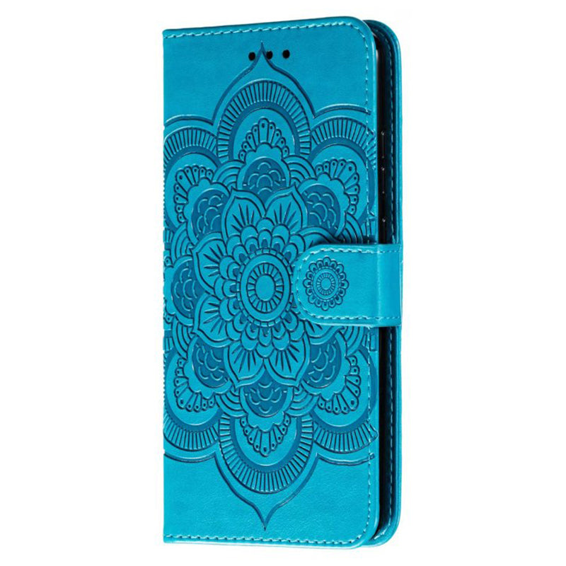 Uniqkart for Honor 80 5G Flip Phone Cover Imprinting Mandala Flower Anti-scratch PU Leather+TPU Stand Magnetic Case - Blue