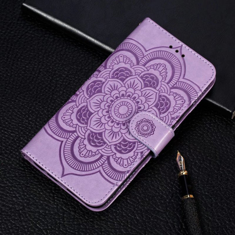 Uniqkart for Honor 80 5G Flip Phone Cover Imprinting Mandala Flower Anti-scratch PU Leather+TPU Stand Magnetic Case - Purple