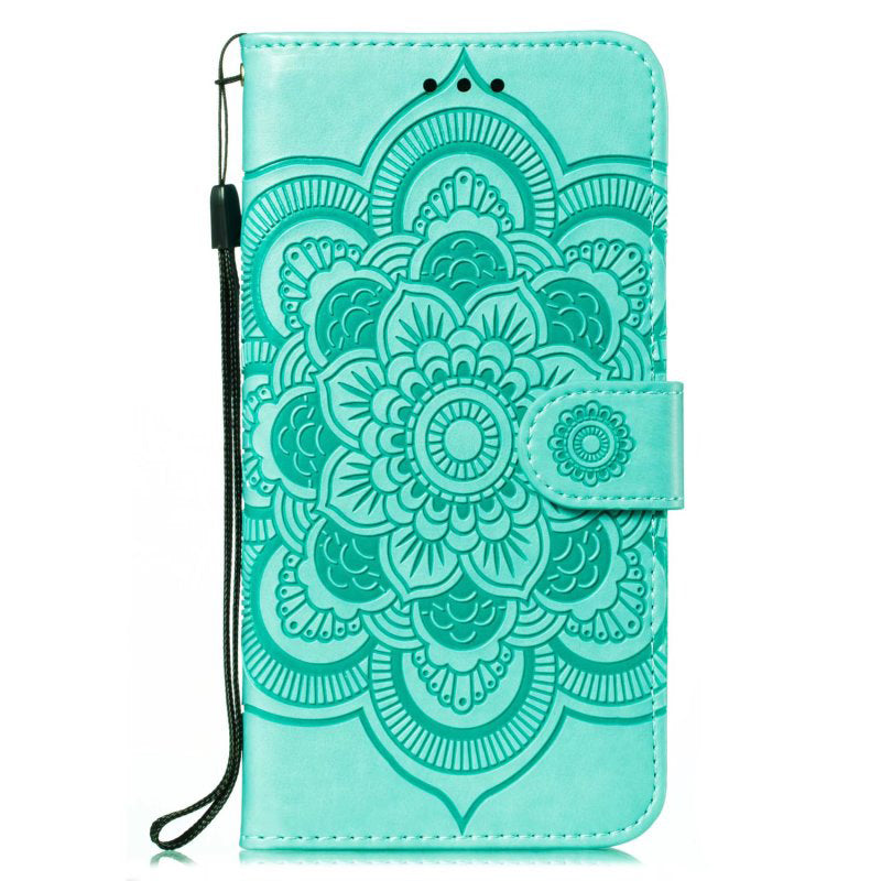 Uniqkart for Honor 80 Pro 5G PU Leather Wallet Stand Phone Cover Imprinting Mandala Flower Protective Case - Green