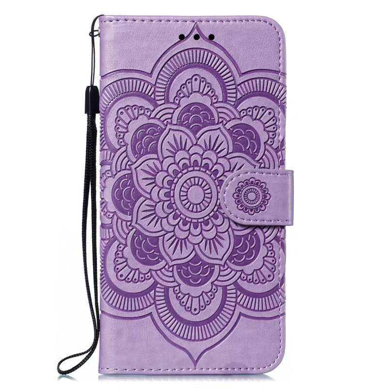 Uniqkart for Honor 80 Pro 5G PU Leather Wallet Stand Phone Cover Imprinting Mandala Flower Protective Case - Purple