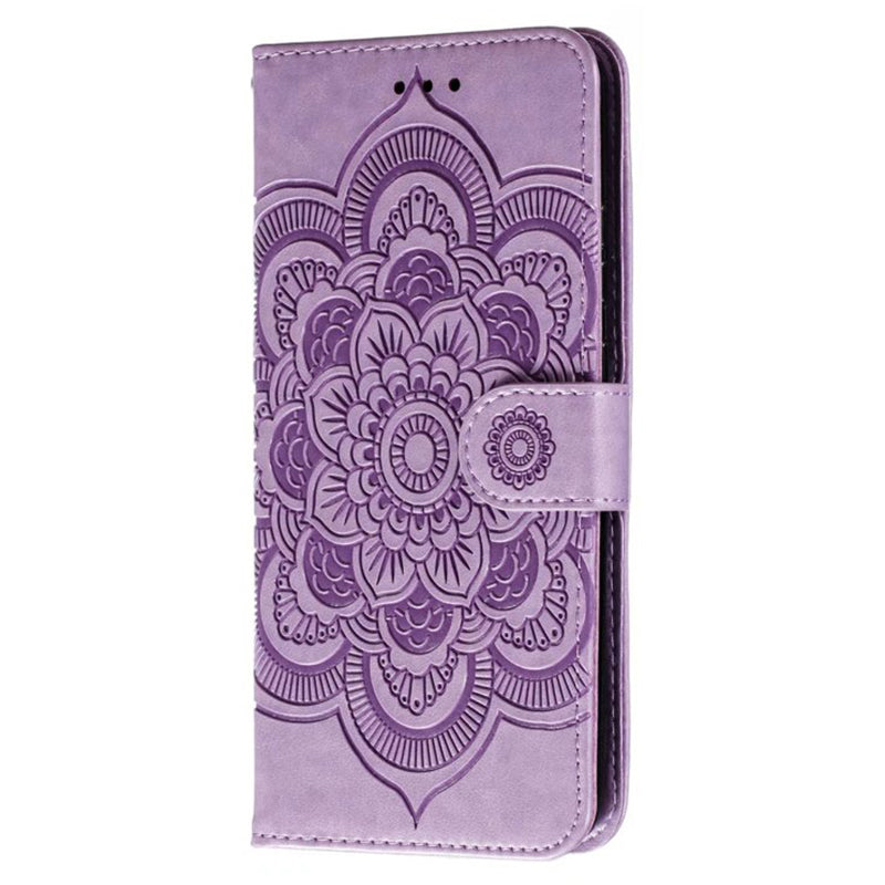 Uniqkart for Honor 80 Pro 5G PU Leather Wallet Stand Phone Cover Imprinting Mandala Flower Protective Case - Purple