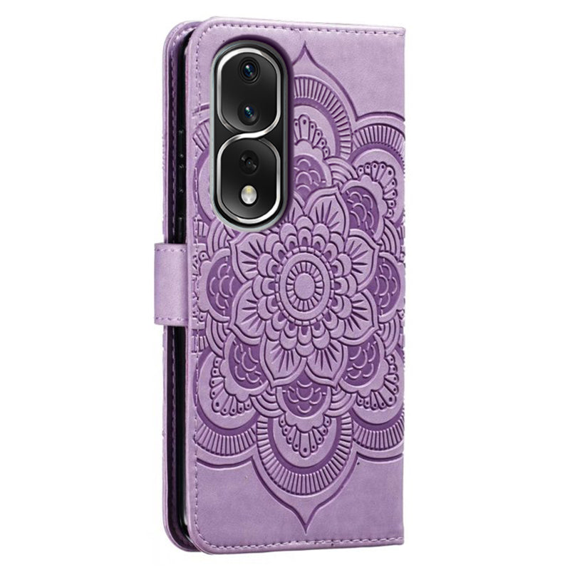 Uniqkart for Honor 80 Pro 5G PU Leather Wallet Stand Phone Cover Imprinting Mandala Flower Protective Case - Purple