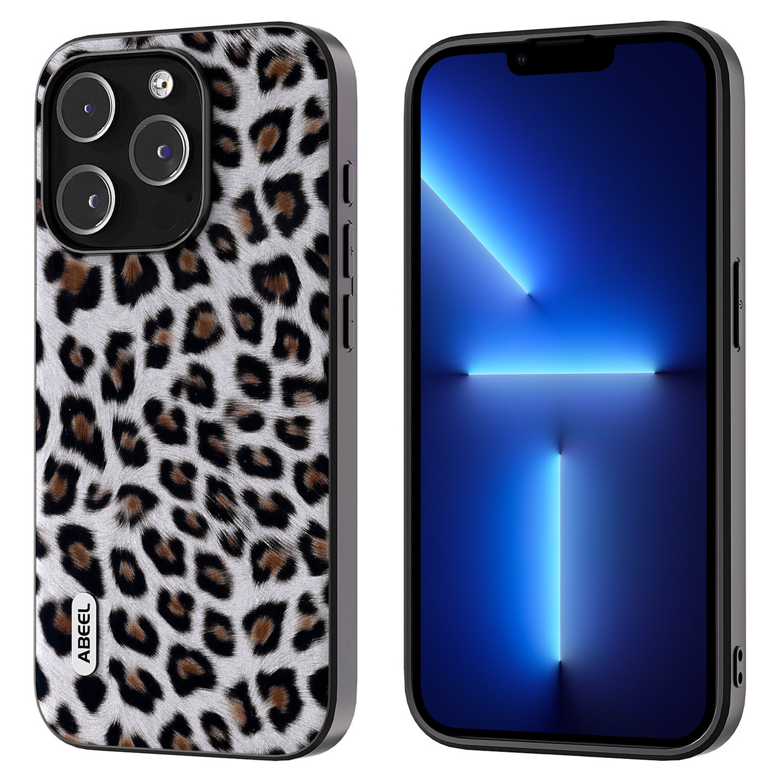 Uniqkart for iPhone 13 Pro Leopard Texture Slim Case PU Leather + TPU + PC Phone Cover - Silver