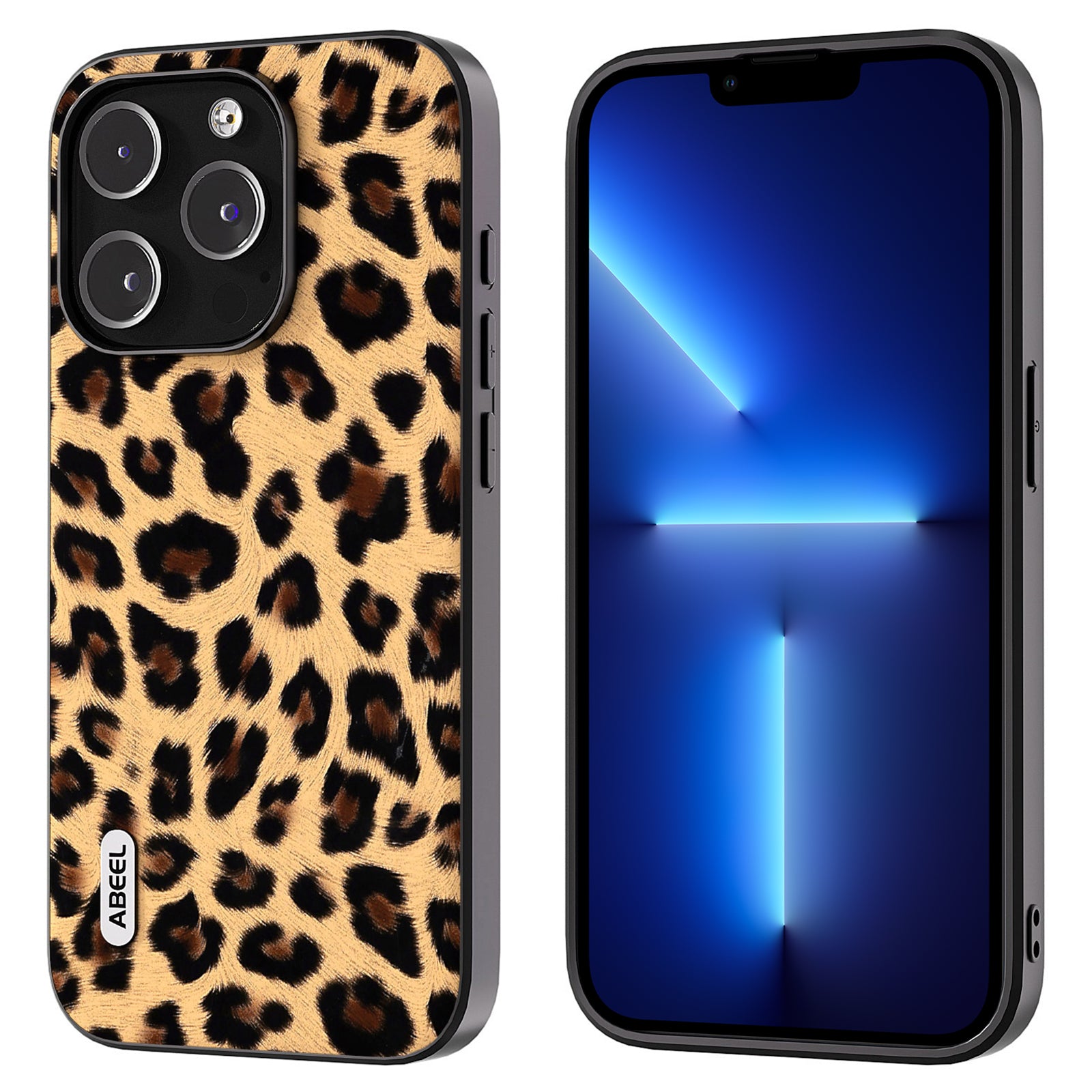 Uniqkart for iPhone 13 Pro Leopard Texture Slim Case PU Leather + TPU + PC Phone Cover - Champagne Gold