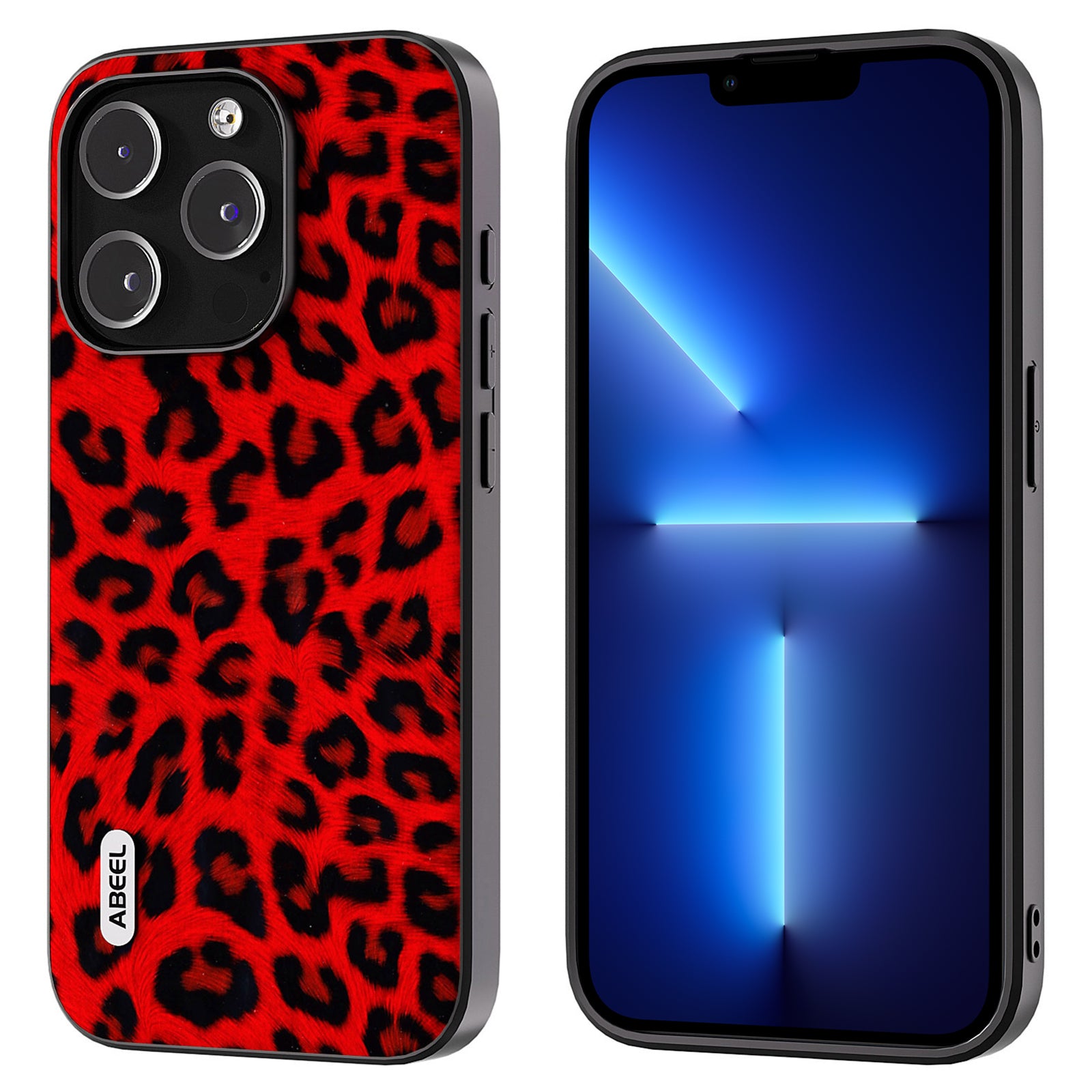Uniqkart for iPhone 13 Pro Leopard Texture Slim Case PU Leather + TPU + PC Phone Cover - Red