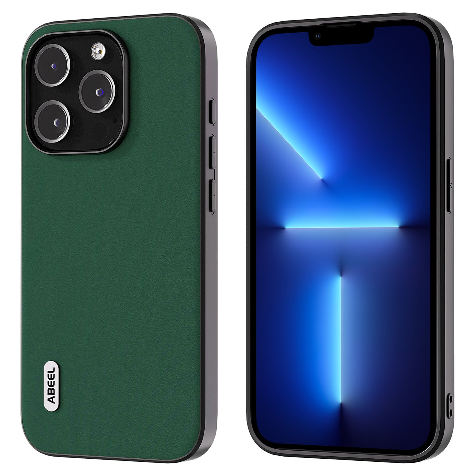Uniqkart For iPhone 13 Pro Cowhide Leather Coated PC+TPU Slim Case Silky Feeling Smooth Touch Phone Cover - Green