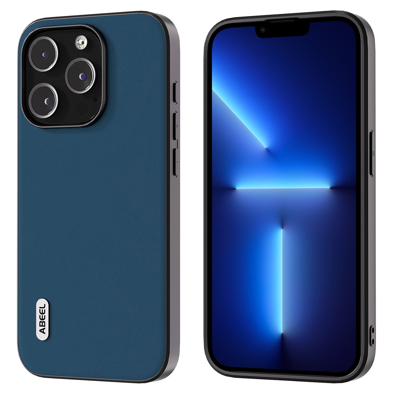 Uniqkart For iPhone 13 Pro Cowhide Leather Coated PC+TPU Slim Case Silky Feeling Smooth Touch Phone Cover - Blue