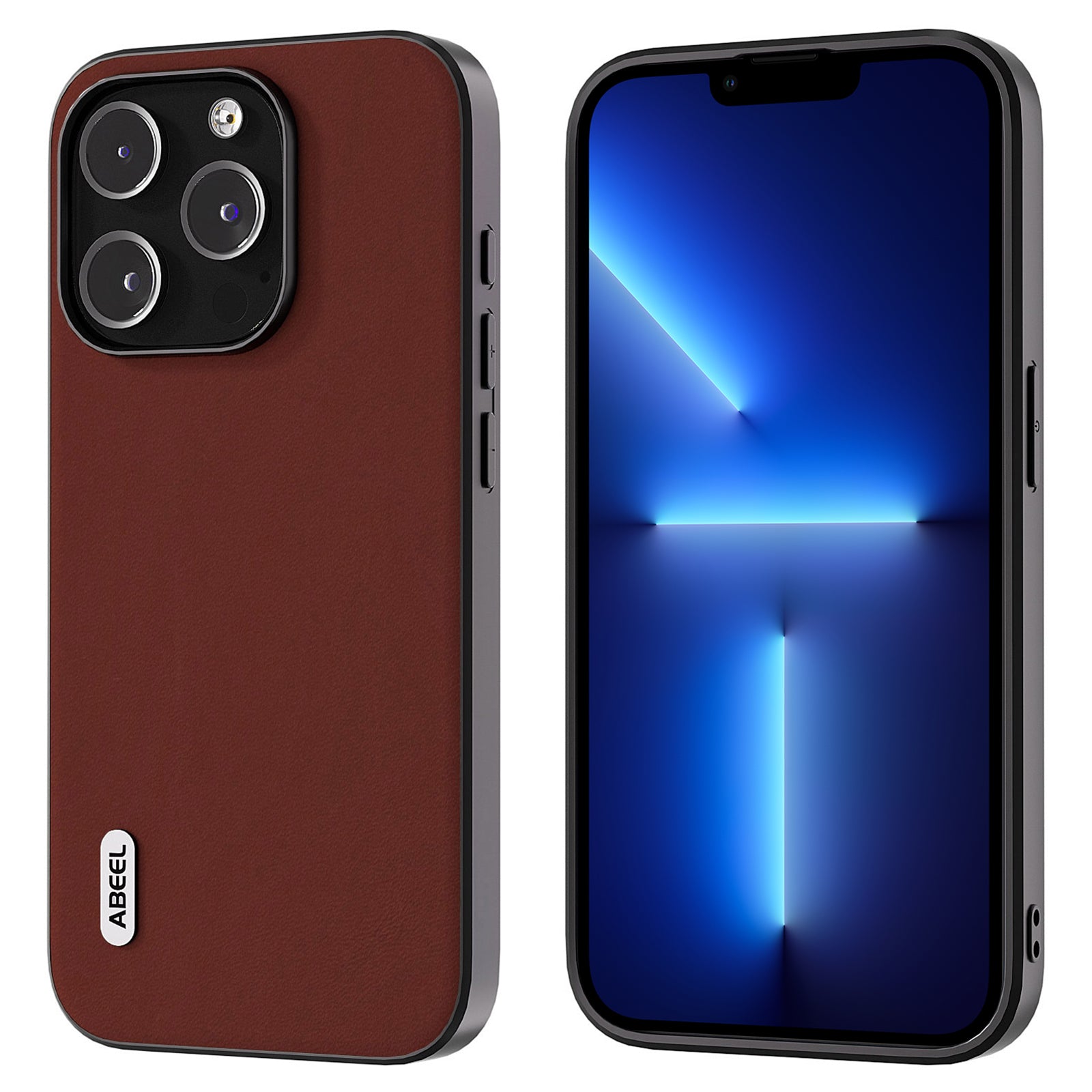 Uniqkart For iPhone 13 Pro Cowhide Leather Coated PC+TPU Slim Case Silky Feeling Smooth Touch Phone Cover - Coffee