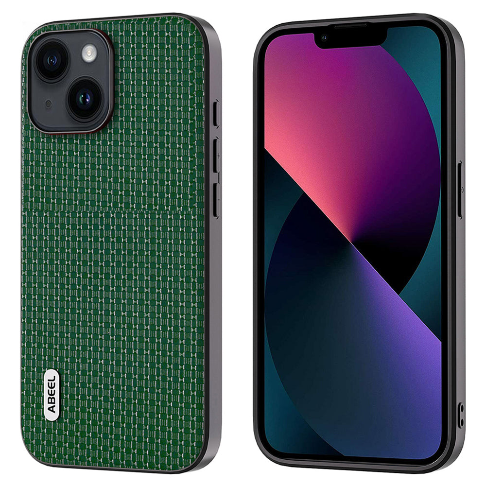 Uniqkart For iPhone 13 Pro Ultra-Thin Phone Case Cowhide Leather Coated PC+TPU Luxury Textured Cover - Green