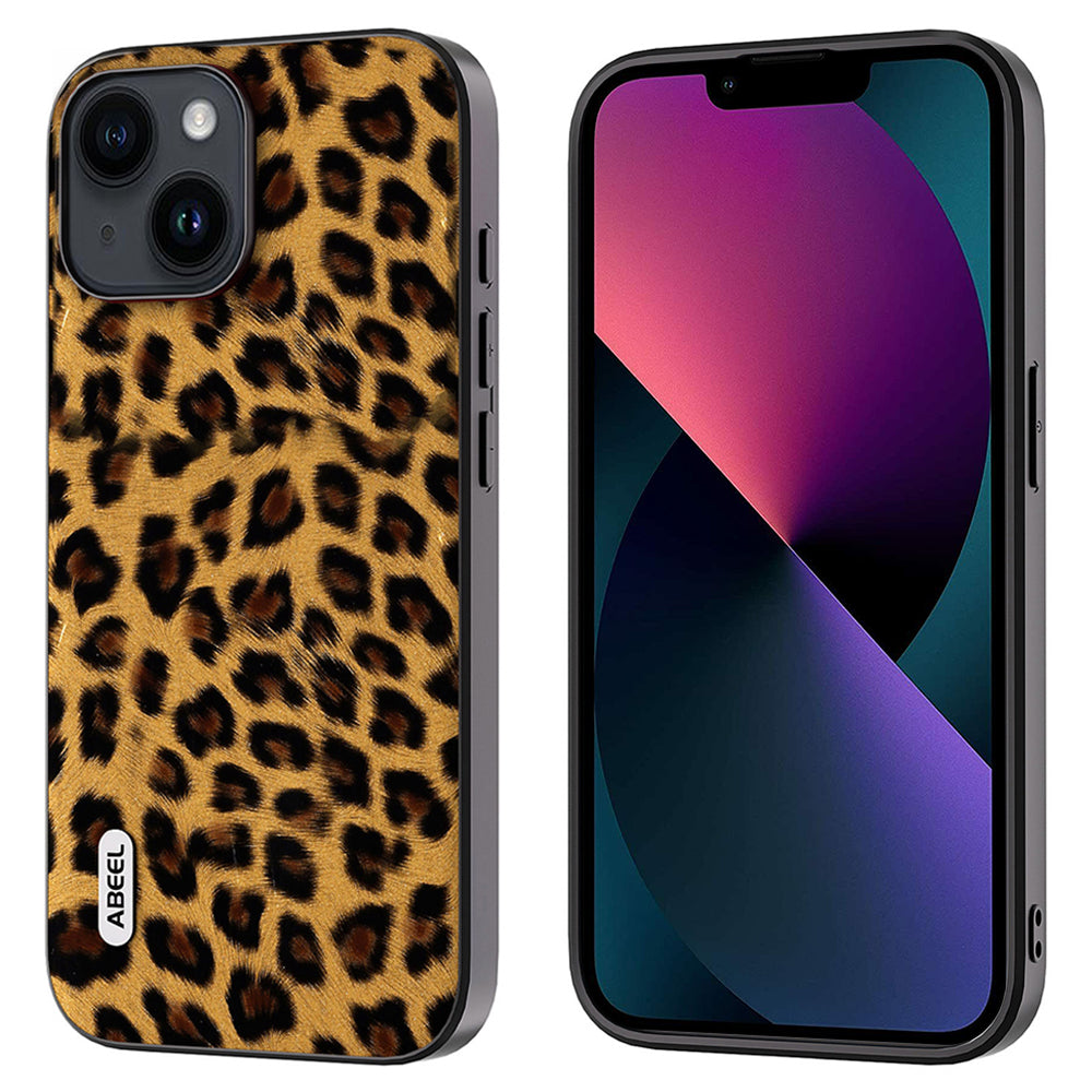 Uniqkart for iPhone 13 Leopard Texture Protective Shell PU Leather + TPU + PC Phone Back Cover - Gold
