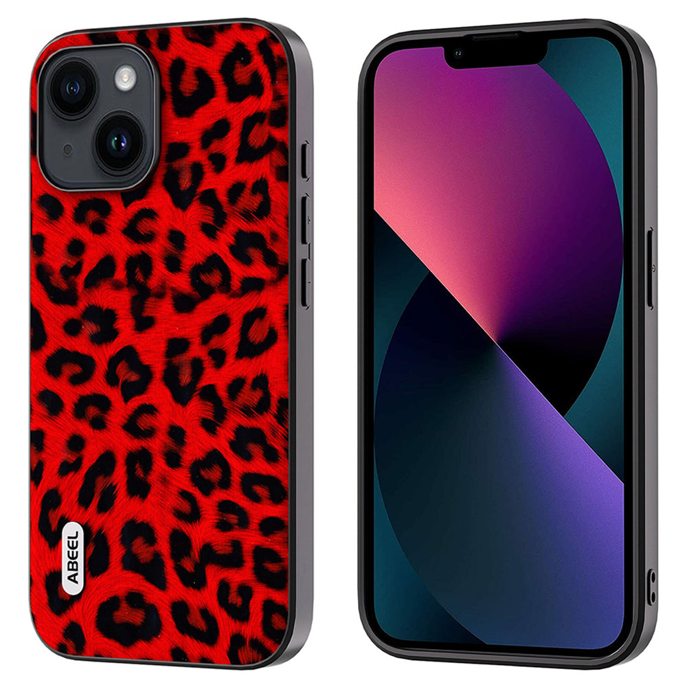 Uniqkart for iPhone 13 Leopard Texture Protective Shell PU Leather + TPU + PC Phone Back Cover - Red