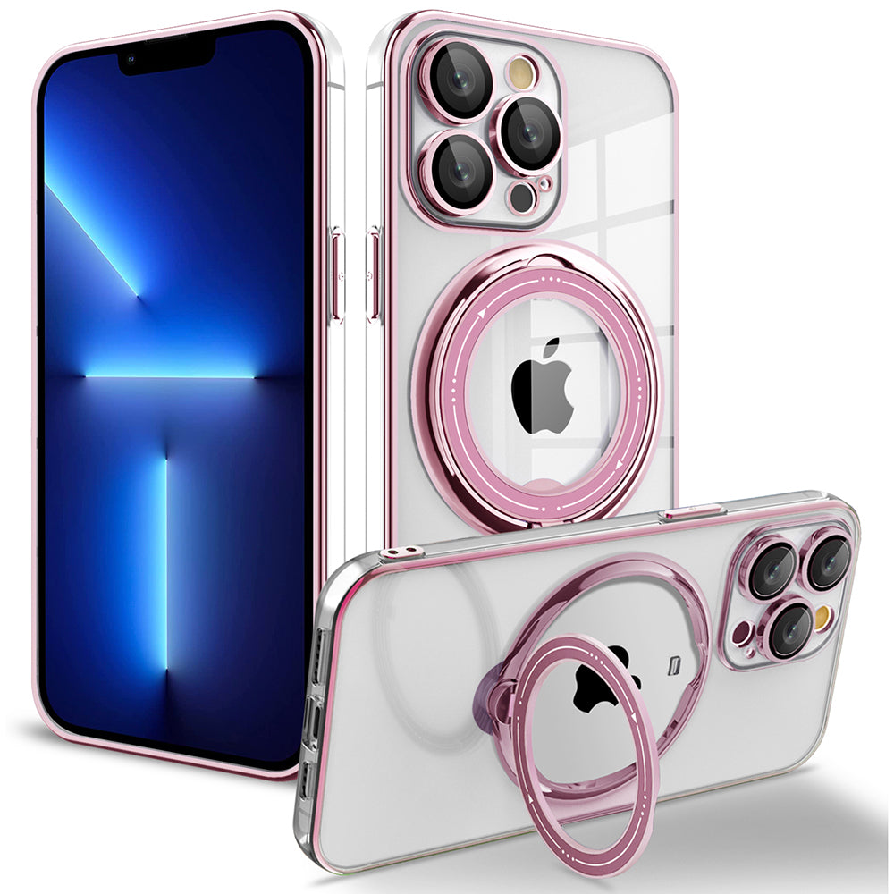 Kickstand Case for iPhone 13 Pro Max 6.7 inch PC+TPU Phone Cover Shockproof Phone Case Compatible with MagSafe - Pink