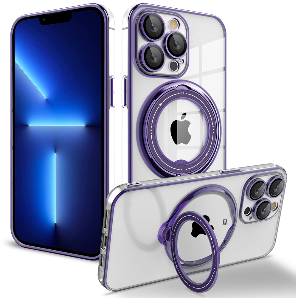 Kickstand Case for iPhone 13 Pro Max 6.7 inch PC+TPU Phone Cover Shockproof Phone Case Compatible with MagSafe - Purple