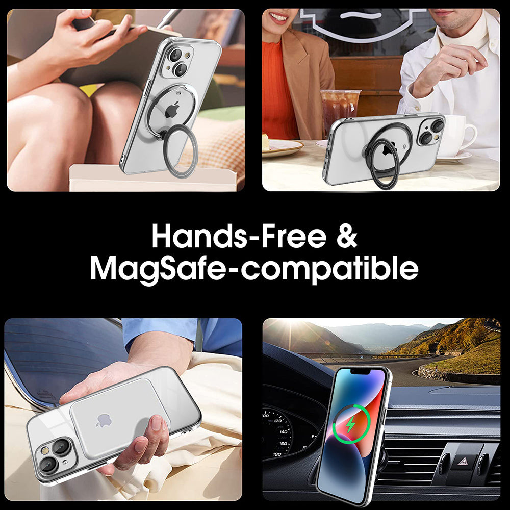 Protective Case for iPhone 13 6.1 inch PC+TPU Phone Cover Rotating Kickstand Back Shell Compatible with MagSafe - Silver
