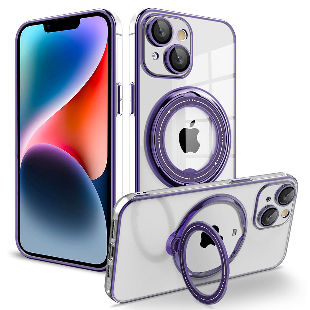 Protective Case for iPhone 13 6.1 inch PC+TPU Phone Cover Rotating Kickstand Back Shell Compatible with MagSafe - Purple