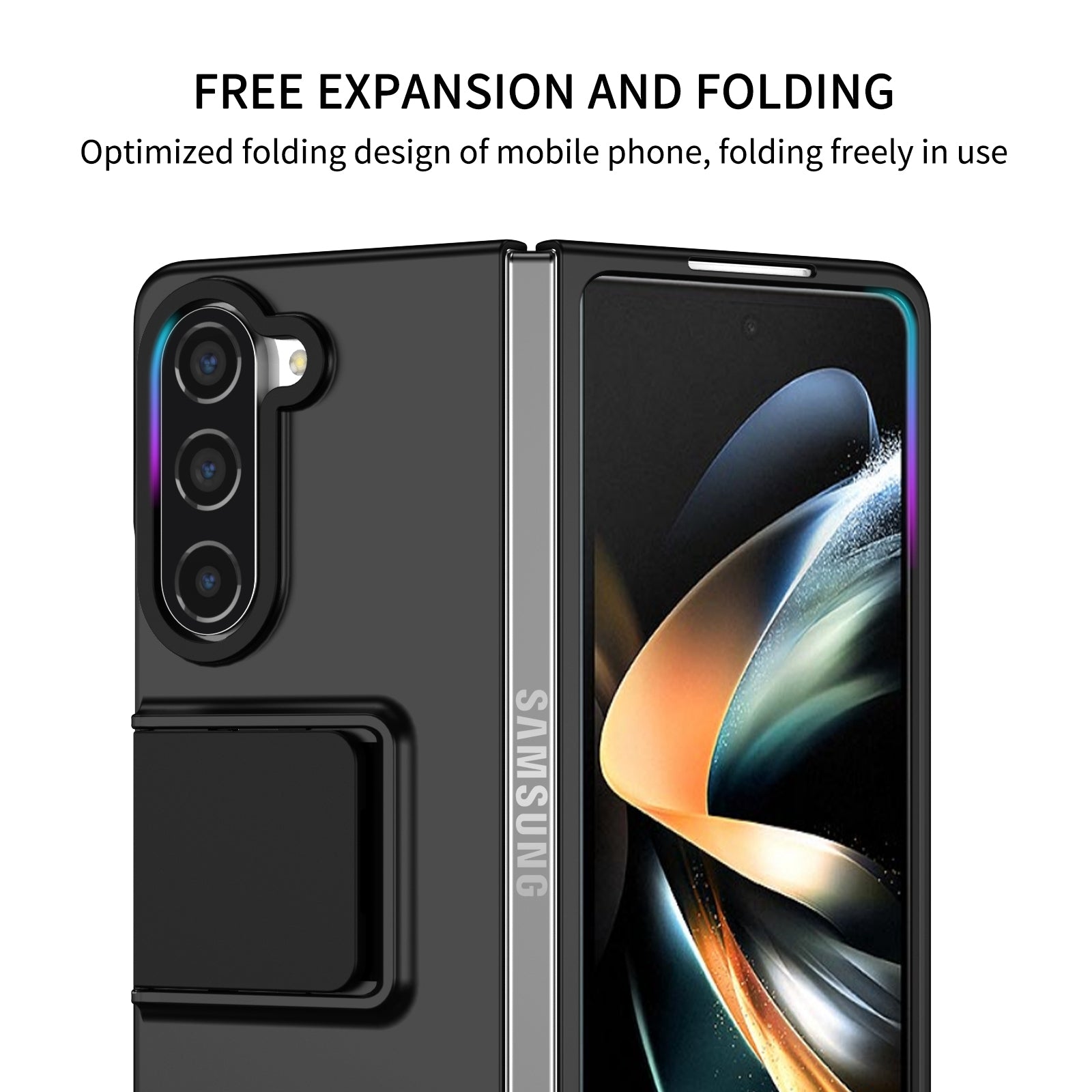 Uniqkart for Samsung Galaxy Z Fold5 5G Kickstand Phone Case Drop-proof Hard PC Cover - Black