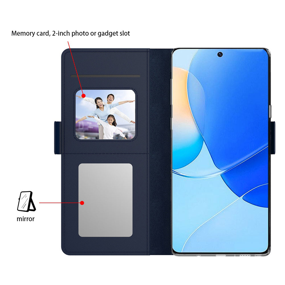 for Huawei nova 11 Pro / nova 11 Ultra TPU + PU Leather Stand Case Mirror Design Phone Cover with Card Holder - Blue