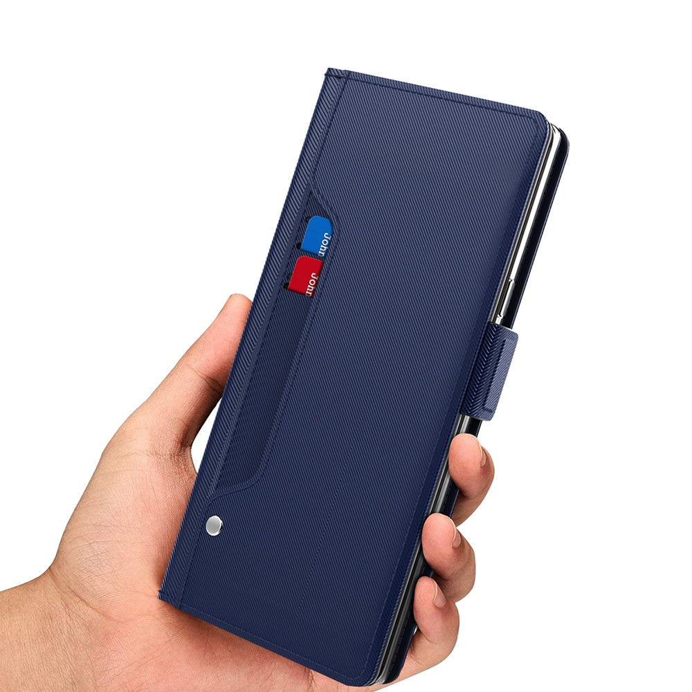 for Huawei nova 11 Pro / nova 11 Ultra TPU + PU Leather Stand Case Mirror Design Phone Cover with Card Holder - Blue