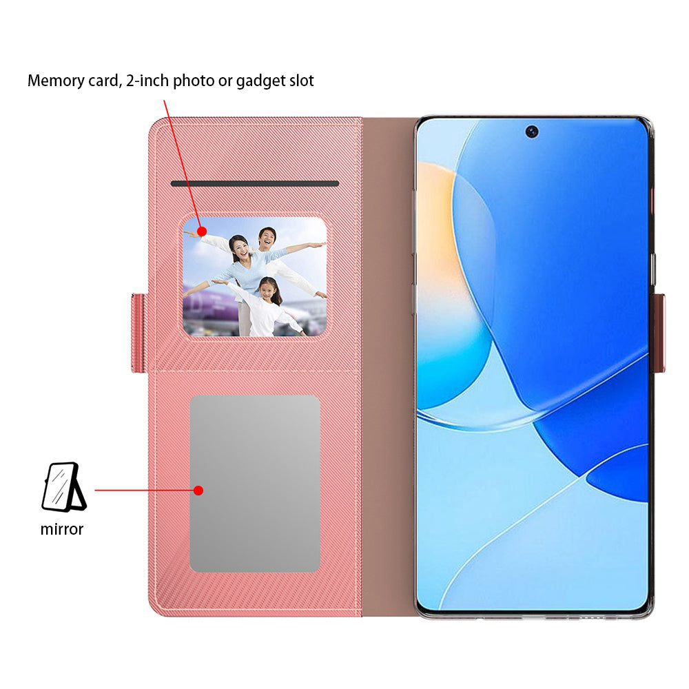 for Huawei nova 11 Pro / nova 11 Ultra TPU + PU Leather Stand Case Mirror Design Phone Cover with Card Holder - Rose Gold
