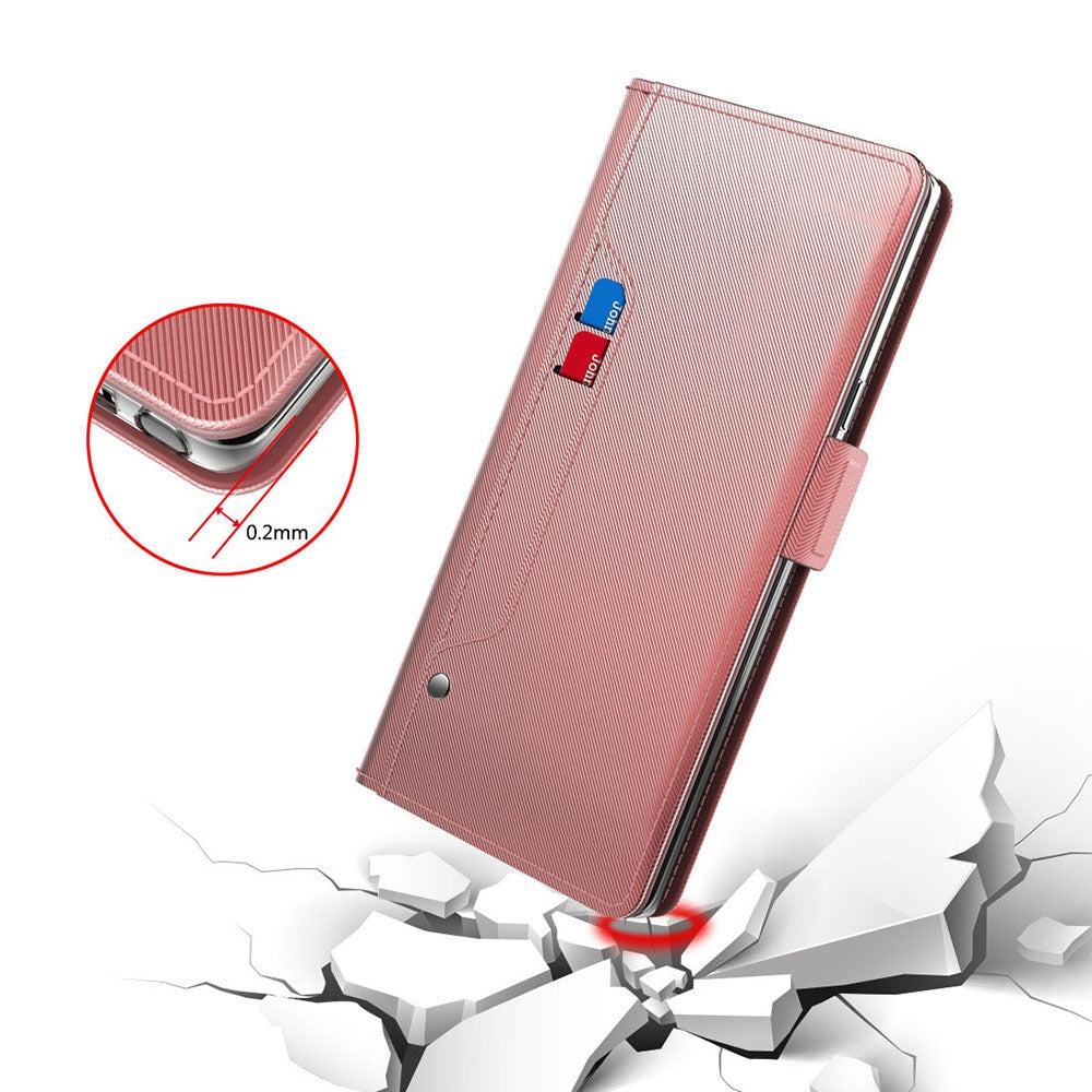 for Huawei nova 11 Pro / nova 11 Ultra TPU + PU Leather Stand Case Mirror Design Phone Cover with Card Holder - Rose Gold