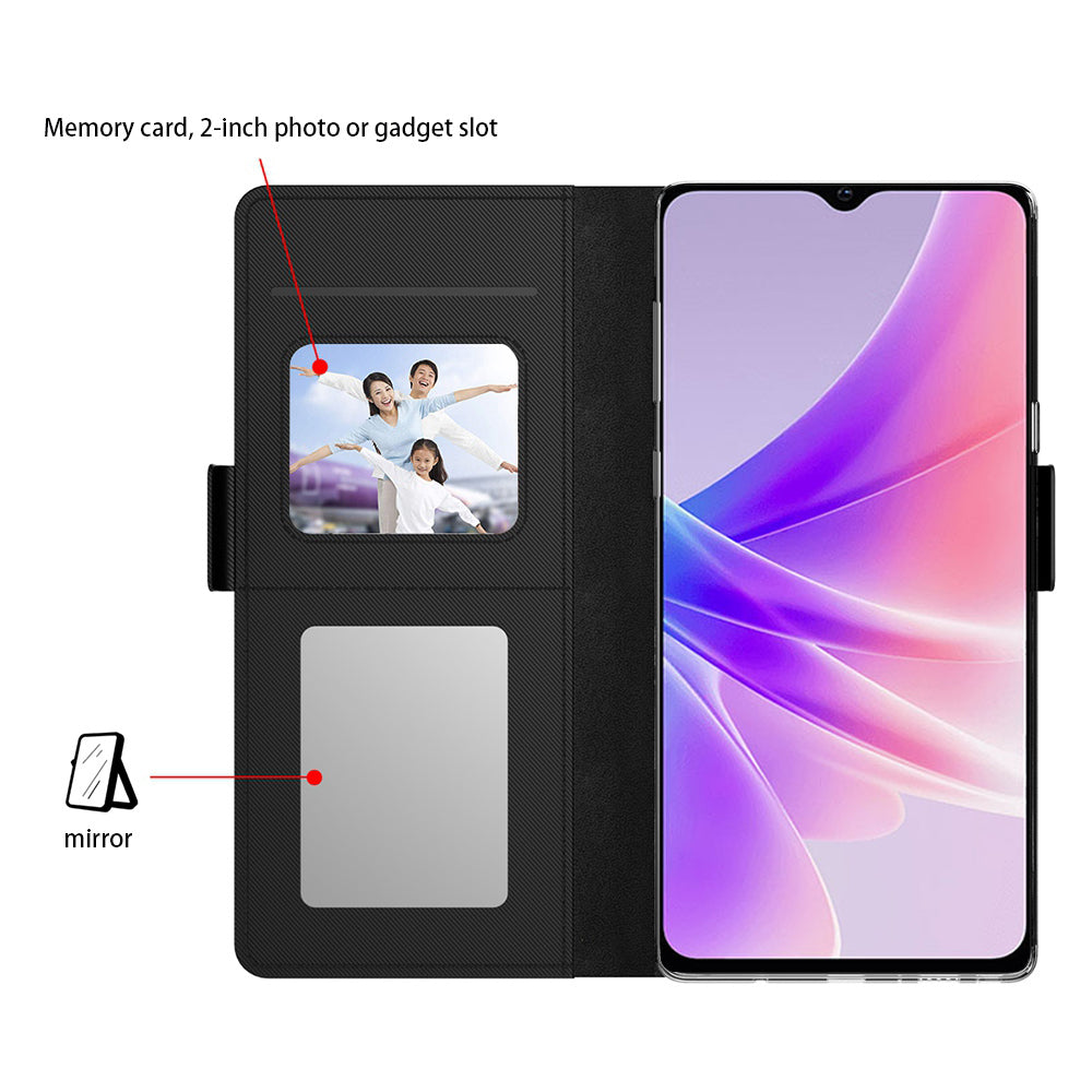 PU Leather+TPU Phone Cover For Oppo Reno8 T 5G / A1 Pro 5G , Phone Case Mirror Card Holder Stand Shell - Black