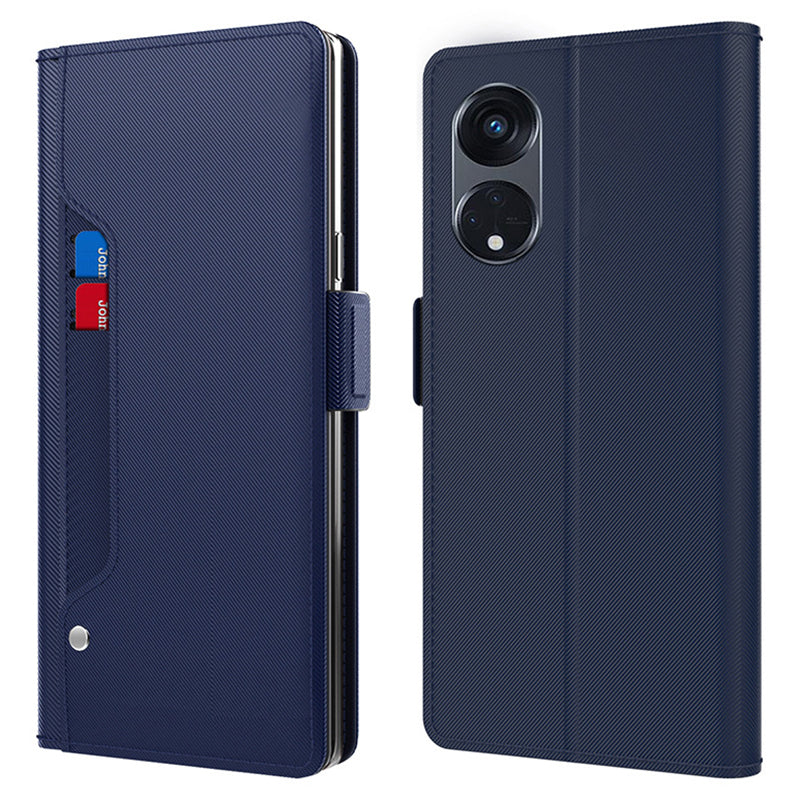 PU Leather+TPU Phone Cover For Oppo Reno8 T 5G / A1 Pro 5G , Phone Case Mirror Card Holder Stand Shell - Blue