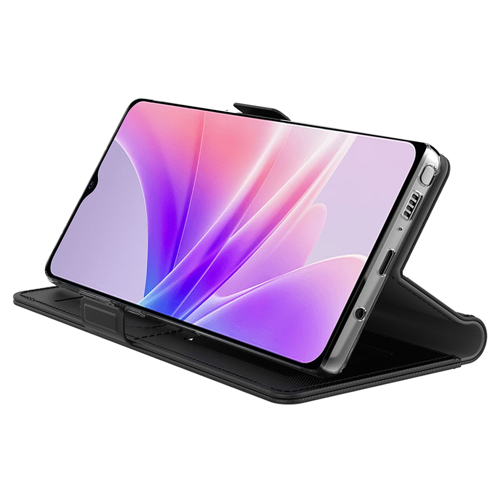 Uniqkart for Oppo Reno10 Pro+ 5G Lightweight PU Leather Phone Case Card Holder Mirror Phone Stand Cover - Black
