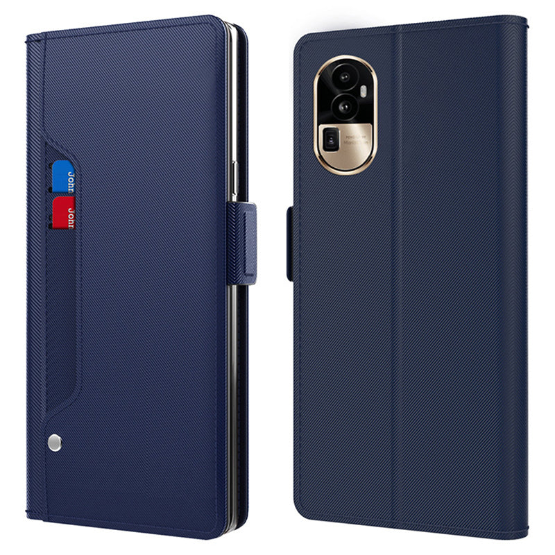 Uniqkart for Oppo Reno10 Pro+ 5G Lightweight PU Leather Phone Case Card Holder Mirror Phone Stand Cover - Blue