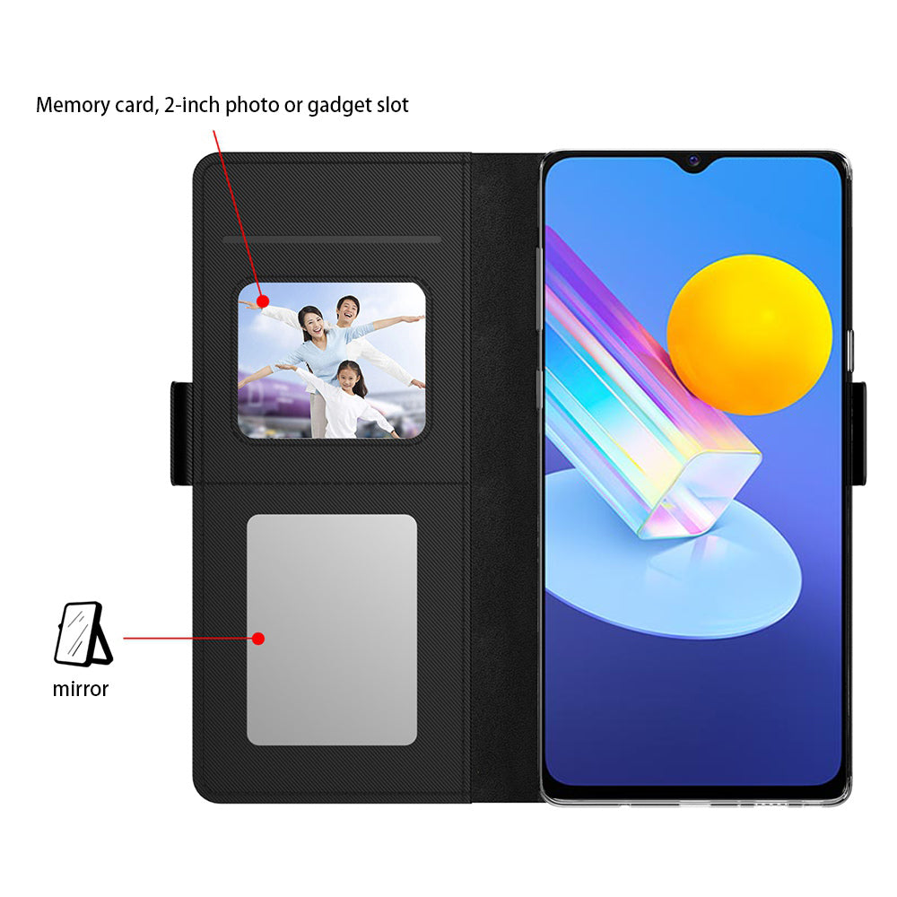 Uniqkart for vivo Y36 4G / 5G Mirror Design Magnetic Flip Case Card Holder Dustproof PU Leather + TPU Phone Stand Cover - Black