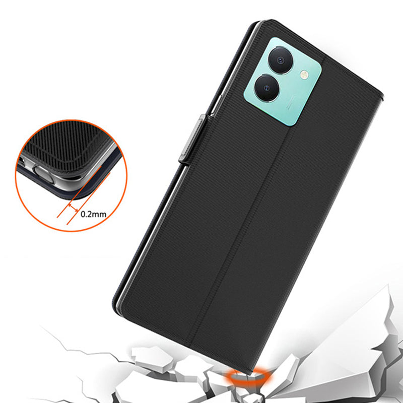 Uniqkart for vivo Y36 4G / 5G Mirror Design Magnetic Flip Case Card Holder Dustproof PU Leather + TPU Phone Stand Cover - Black